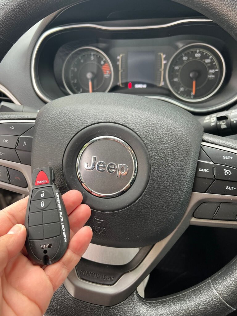 Jeep key fob replacement LA - keystart Auto Locksmith car locksmith is making a key fob replacement in North Hills, Los Angeles, CA