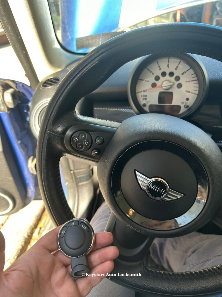 Mini Cooper smart key replacement LA - keystart Auto Locksmith car locksmith in Valley Village, Los Angeles car locksout, car key replacement, ignition repair, broken key extraction