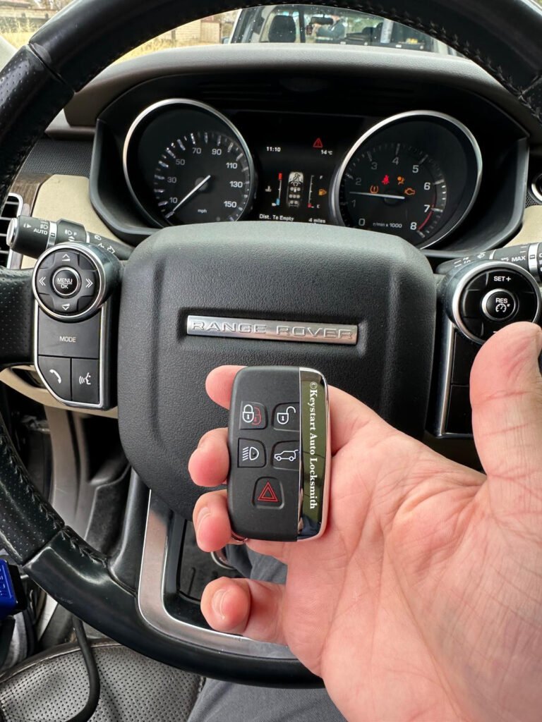 land Rover Range Rover remote smart key replacement LA - keystart Auto Locksmith car locksmith is making a key fob replacement in Agoura Hills, Los Angeles, CA