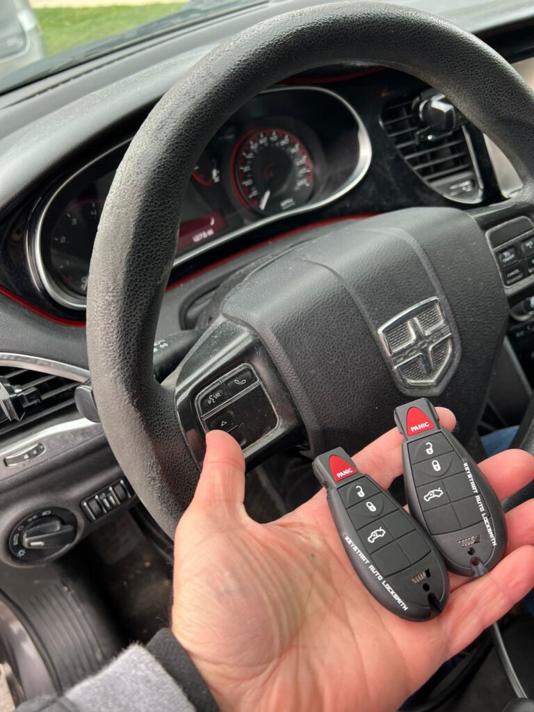 Dodge keyless entery remote replacement LA - keystart Auto Locksmith car locksmith is making a key fob replacement in Sylmar, Los Angeles, CA